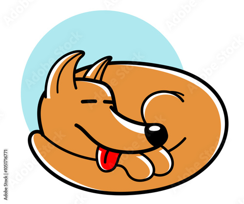 Funny cartoon dog sleeping vector flat style illustration isolated on white, cute and adorable domestic animal friend resting.