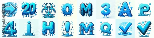 Blue color Lettering Typeface. AI generated illustration