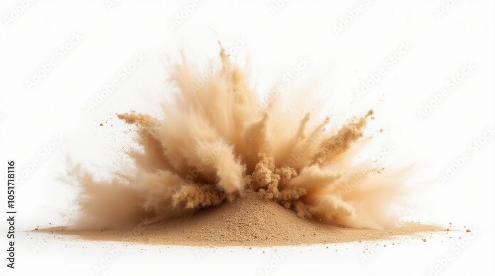 Dry Sand Explosion Effect Isolated on White Background Dynamic Dust Burst Dry Sand Explosion Effect Isolated on White Background Dynamic Dust Burst
