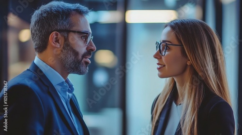 Arabian and European businesspeople discussing a partnership, in a well-lit modern office, serious yet positive expressions