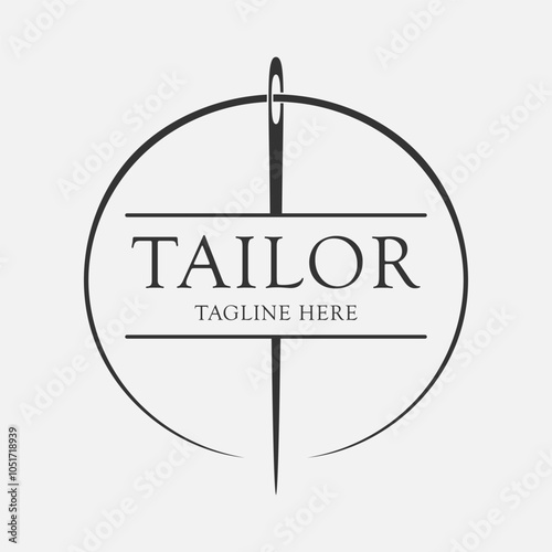 Tailor graphic logo design template. Sign sewing needle with thread isolated on white background. Hand sewing symbol. Vector illustration
