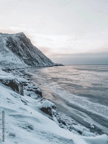 Wallpaper Mural Snowy Beach Scene with Person Torontodigital.ca