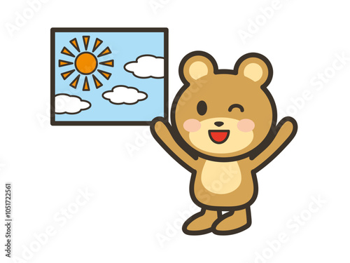 晴れた良いお天気に喜ぶかわいいくまさんのイラスト