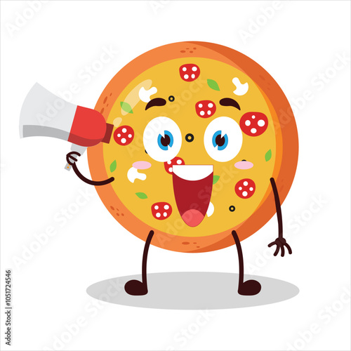 cute happy expression of mung bean  carry megaphone cartoon character