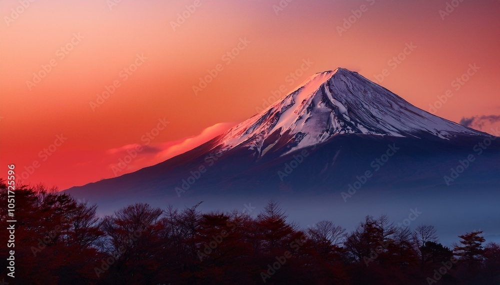 早朝の光に染まる富士山、冬の朝の絶景 早朝の光に染まる富士山、冬の朝の絶景