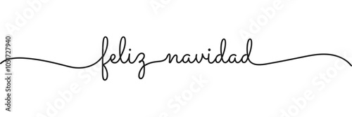 Calligraphic feliz nadvidad (merry christmas in spanish) text in ballpoint pen style isolated on white background. Rounded feliz nadvidad sign in script text with small caps text. Vector Illustration