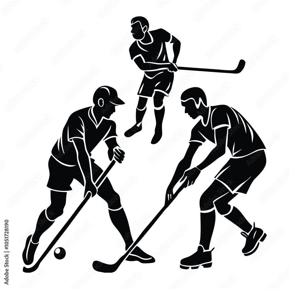 Fototapeta premium hockey player silhouette, hockey players set, a black and white hockey players with the word ice on it.