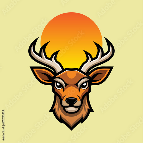 Deer head with sunset designed for T-Shirt print