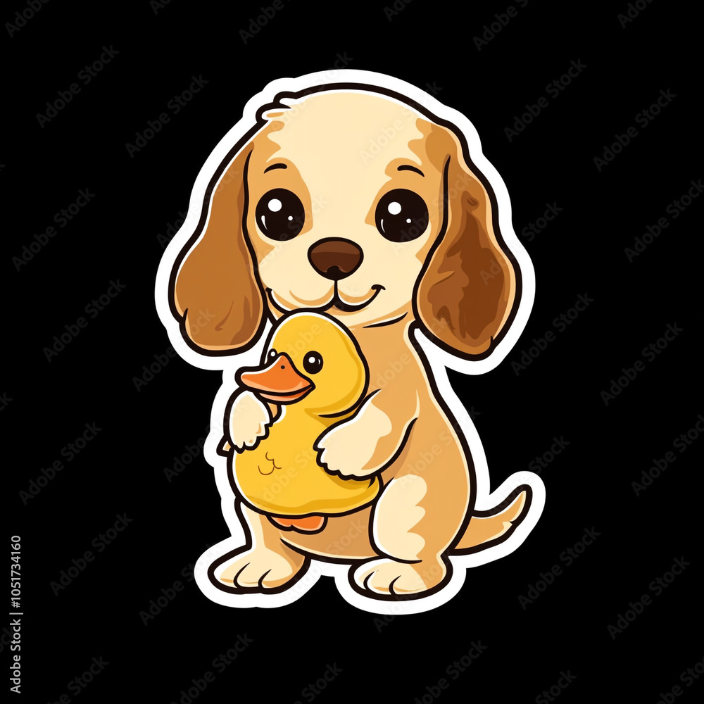 American Cocker Spaniel Dog Holding A Toy Duck 2D Stock Photo American Cocker Spaniel Dog Holding A Toy Duck 2D Stock Photo
