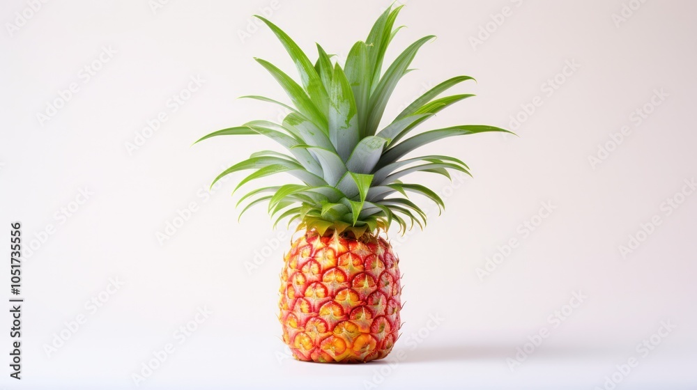 a whole pineapple, emphasizing its crown of leaves and textured surface, a whole pineapple, emphasizing its crown of leaves and textured surface,