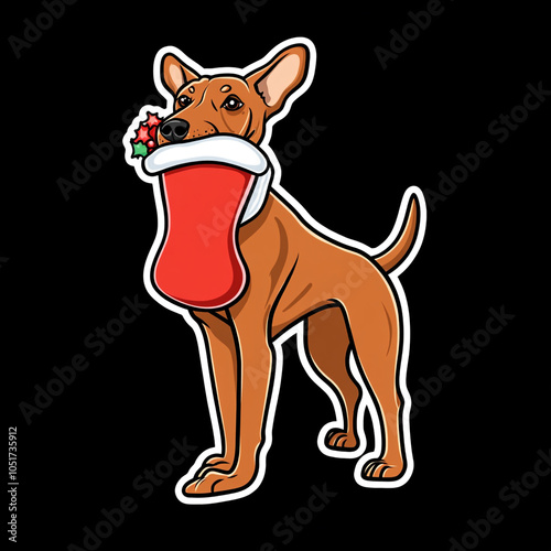 Doberman Pinscher Dog Holding A Christmas Stocking