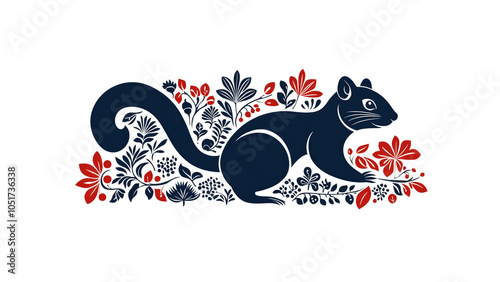 Squirrel in Floral Wreath Illustration photo