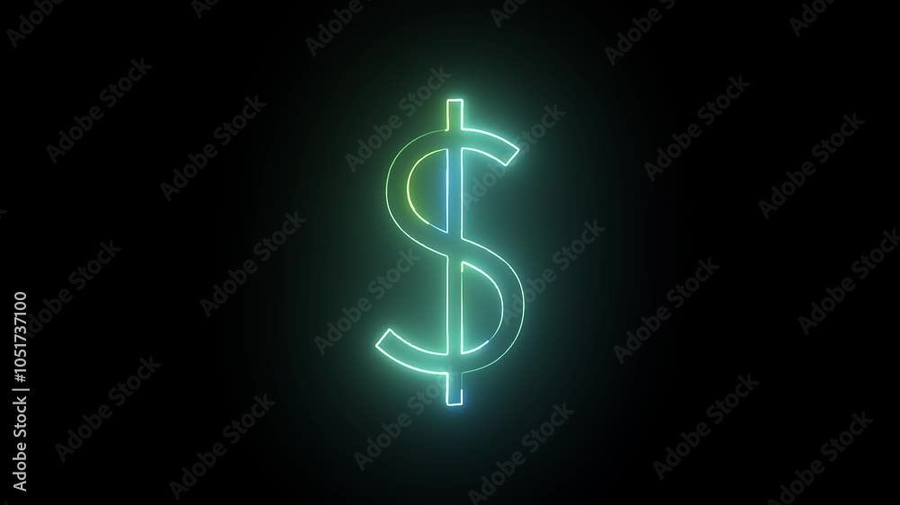 neon line in site dollar sign animation on the black background. glowing dollar icon animation.