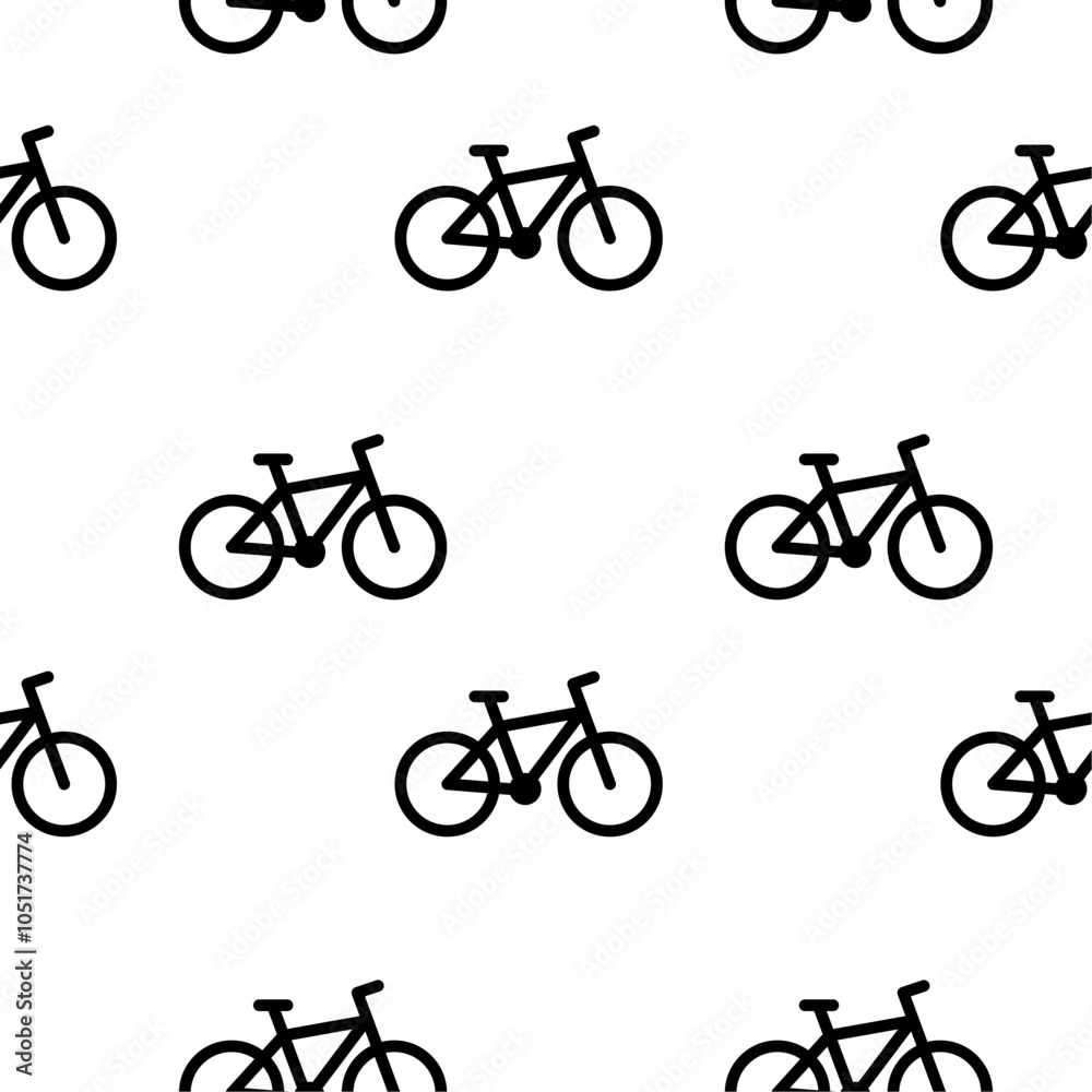 Obraz premium Bicycle seamless pattern background, vector of sport cycle, retro ride travel, drawing style wallpaper illustration, print silhouette icon sketch