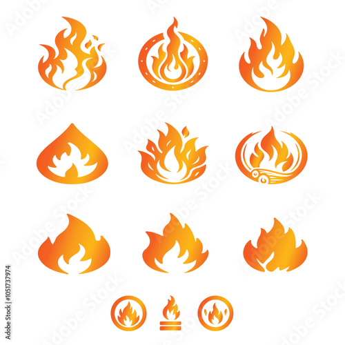 Fire symbol vector set on a white background