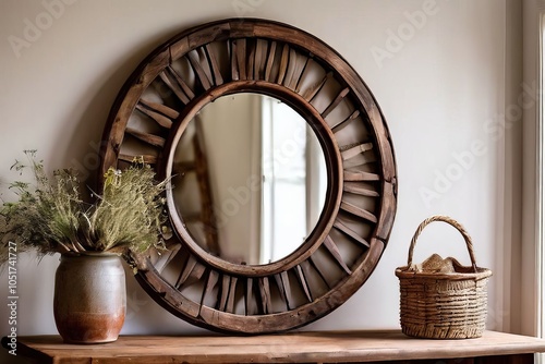 rustic wagon wheel mirror mimics the look of a vintage wagon whe photo