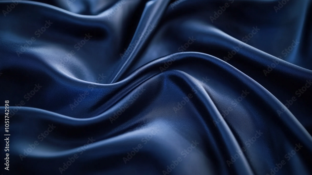 Fototapeta premium Luxurious silk fabric folds in deep navy blue