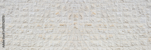 Panoramic white textured brick wall background