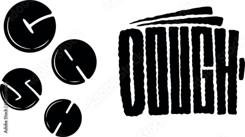 Calligram words cash and dough with coins and wallet