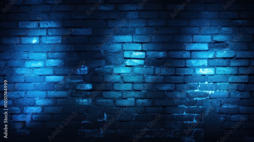 A blue neon light forms a striking shape on a brick wall, illuminating the area with a cool glow during the night. A blue neon light forms a striking shape on a brick wall, illuminating the area with a cool glow during the night.
