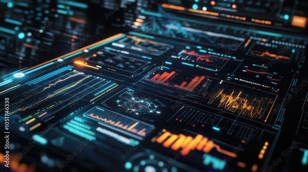 Fototapeta premium Data visualization dashboard with graphs, charts, and metrics