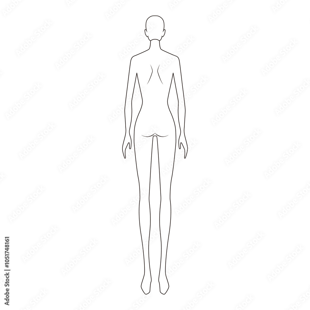 Back view silhouette of a female figure, minimalistic line art
Back view silhouette of a female figure, minimalistic line art