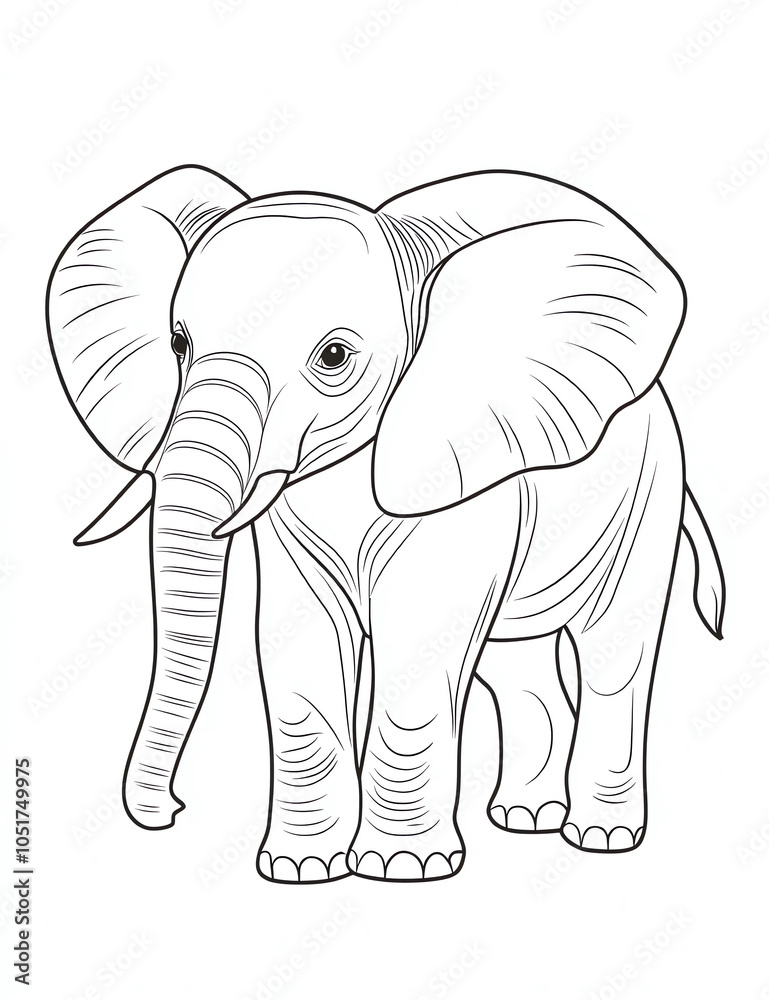 Obraz premium A simple coloring page of an elephant, with no shading, thick lines, and a white background, designed for children.