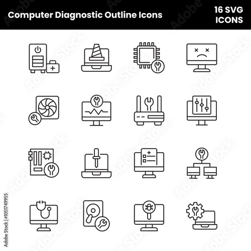 Computer Diagnostic Outline Icons (File type SVG)