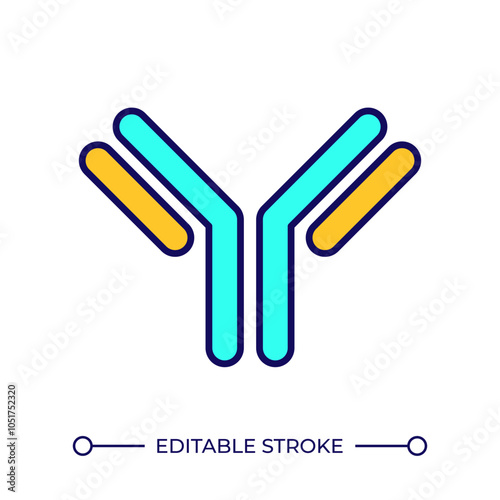 Antibody structure RGB color icon. Immunoglobulin. Immune response. Biotechnology. Specific antibody concept. Isolated vector illustration. Simple filled line drawing. Editable stroke