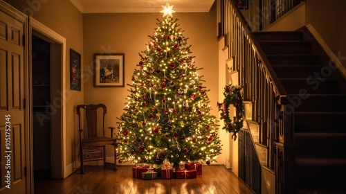 Beautifully Lit Christmas Tree with Decorations