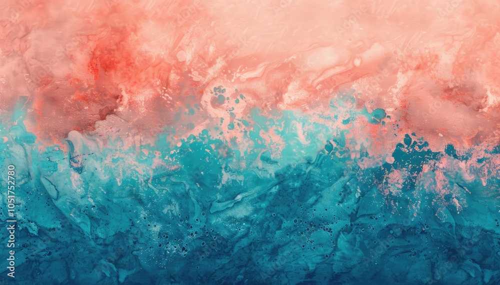 Obraz premium Abstract Artwork with Coral and Teal Swirls and Speckles
