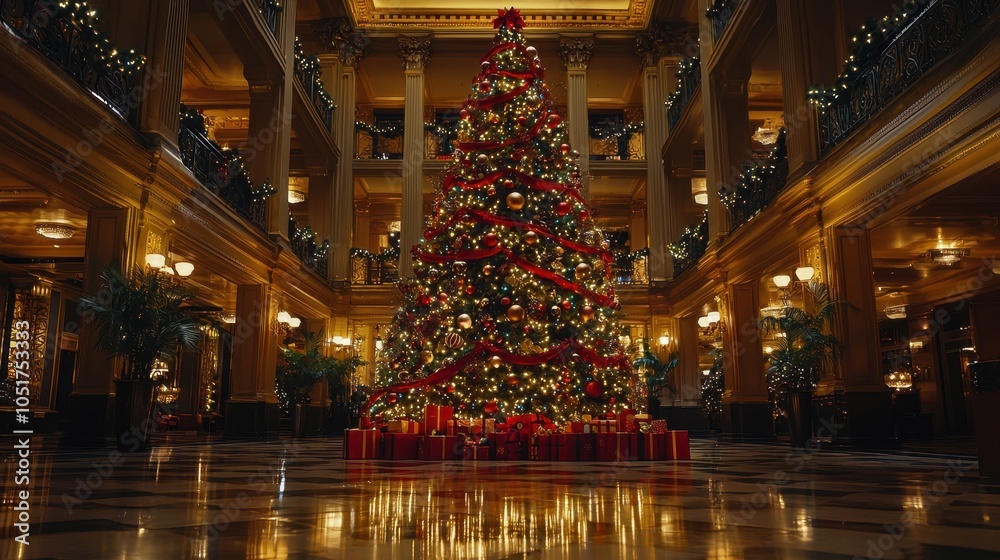 Glowing Christmas Tree with Bokeh Lights Decoration Glowing Christmas Tree with Bokeh Lights Decoration