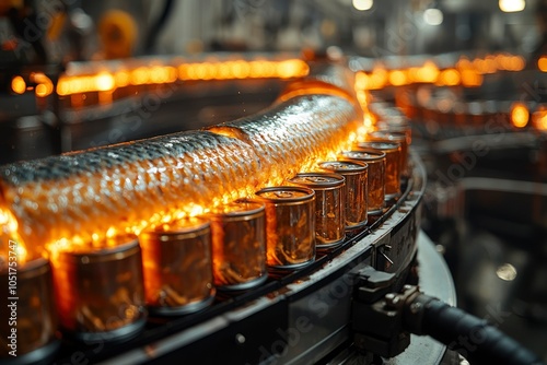 Close-up of Canned Food Moving on a Conveyor Belt in a Factory