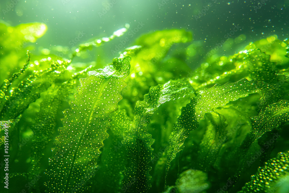Fototapeta premium Green spirogyra is fresh water algae have very high calcium and beta-carotene.