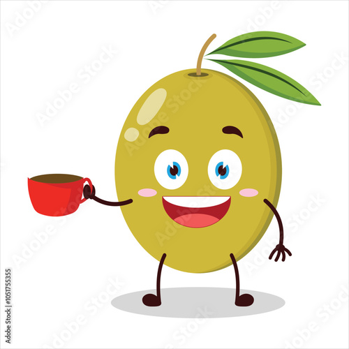 cute cheerful expression of mung bean  carry cup of coffee cartoon character