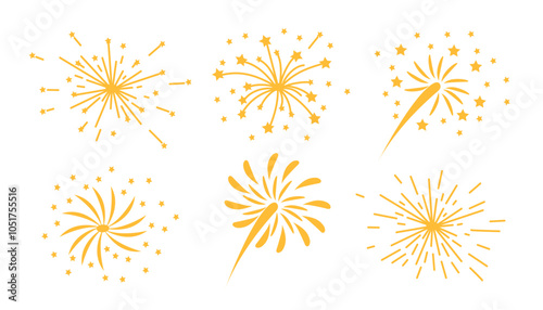 Set of burning sparkles isolated on white background. Holiday elements.	