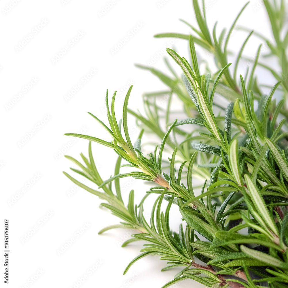 Fototapeta premium close up Rosemary on side position provides copy space for text. background concept isolated white