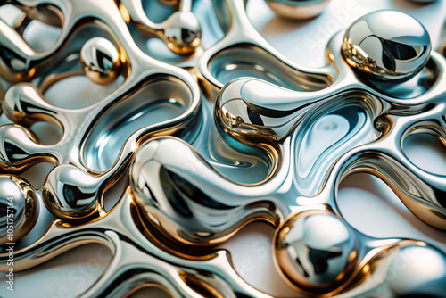 Abstract metallic organic shape background design flow and movement.