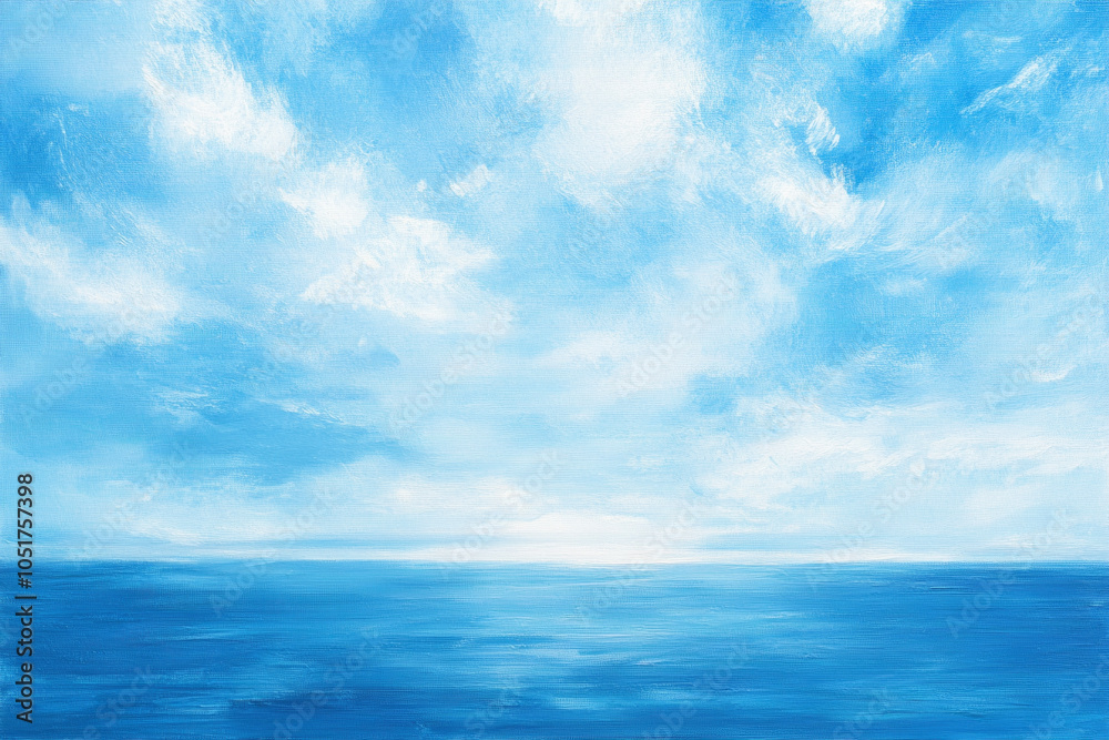 Obraz premium 夏の海と大空の油絵 AI画像