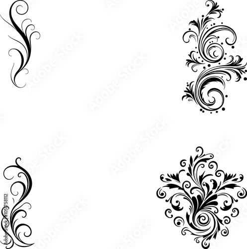 Wallpaper Mural Calligraphic Design Elements Ornate Scroll flourishes filigree Swirl ornament stroke curls divider Torontodigital.ca