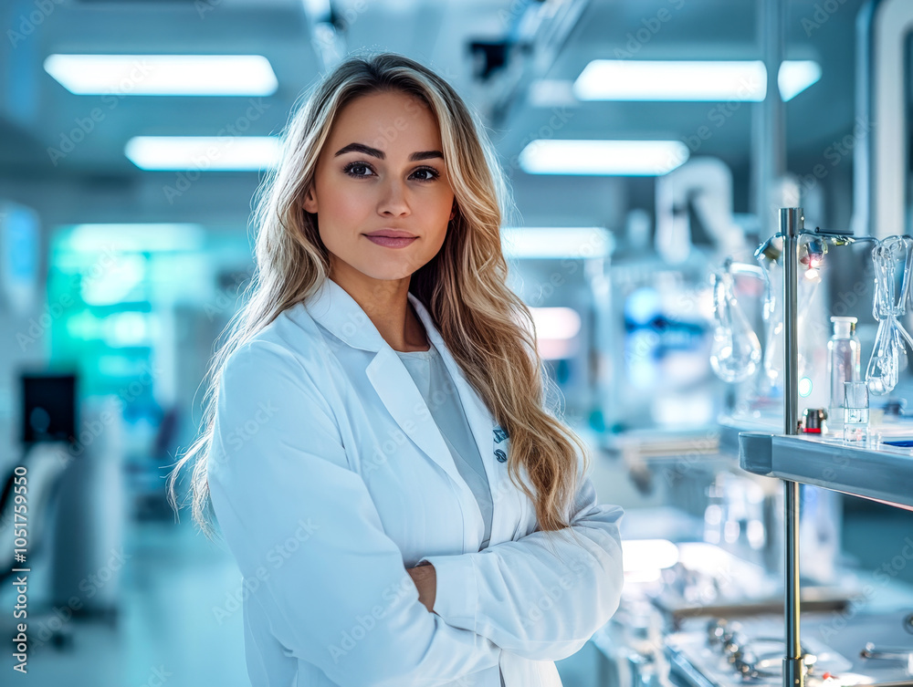 Confident Scientist in Modern Lab Setting Confident Scientist in Modern Lab Setting