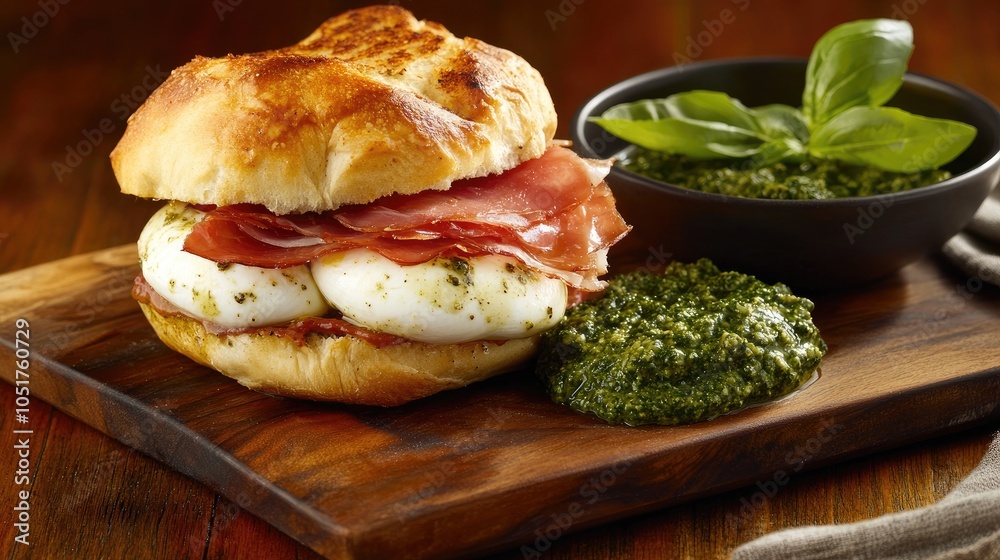 Delicious Breakfast Sandwich with Basil Pesto and Ham Delicious Breakfast Sandwich with Basil Pesto and Ham