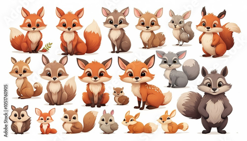 Cartoon wild animal stickers, cute clip art set, isolated on light background.