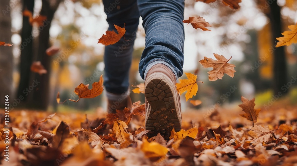 Walking Through Autumn Leaves in a Park Walking Through Autumn Leaves in a Park