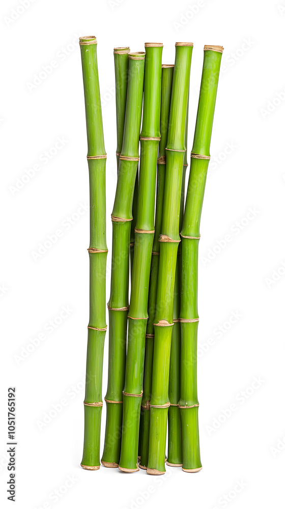 Obraz premium Bamboo green sticks with leaves isolated on transparent background