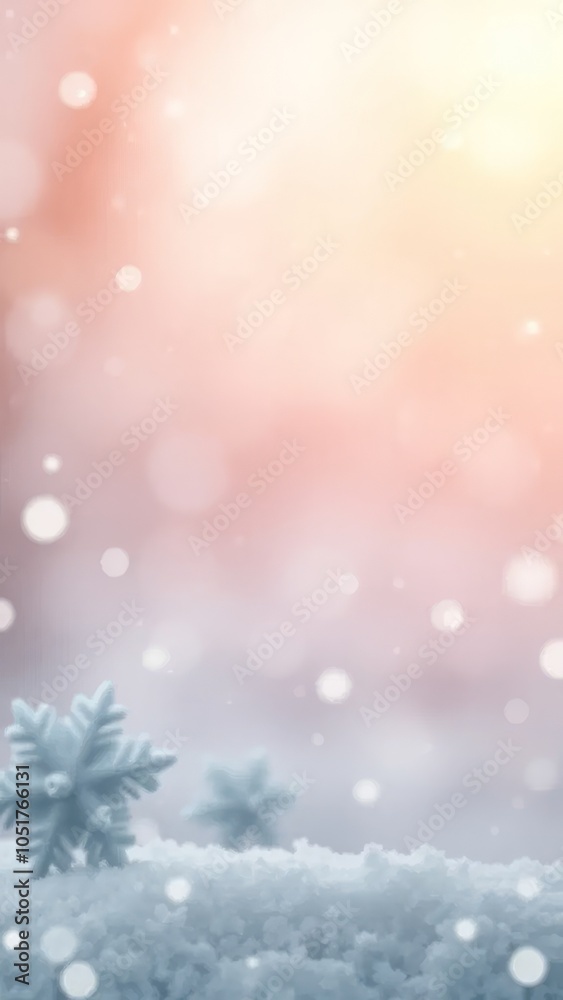 Winter scene with snowflakes and a warm, glowing sunset, creating a serene and cozy atmosphere Winter scene with snowflakes and a warm, glowing sunset, creating a serene and cozy atmosphere