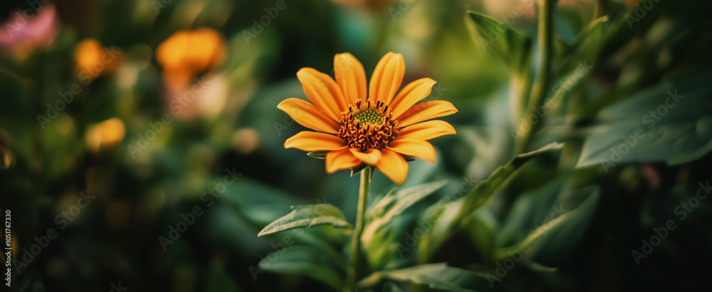 Bright yellow flower blooming in a vibrant garden during late spring with lush green foliage surrounding it Bright yellow flower blooming in a vibrant garden during late spring with lush green foliage surrounding it