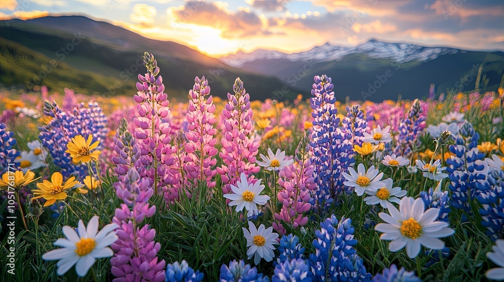 Fototapeta premium Vibrant Pastel Meadow at Sunrise