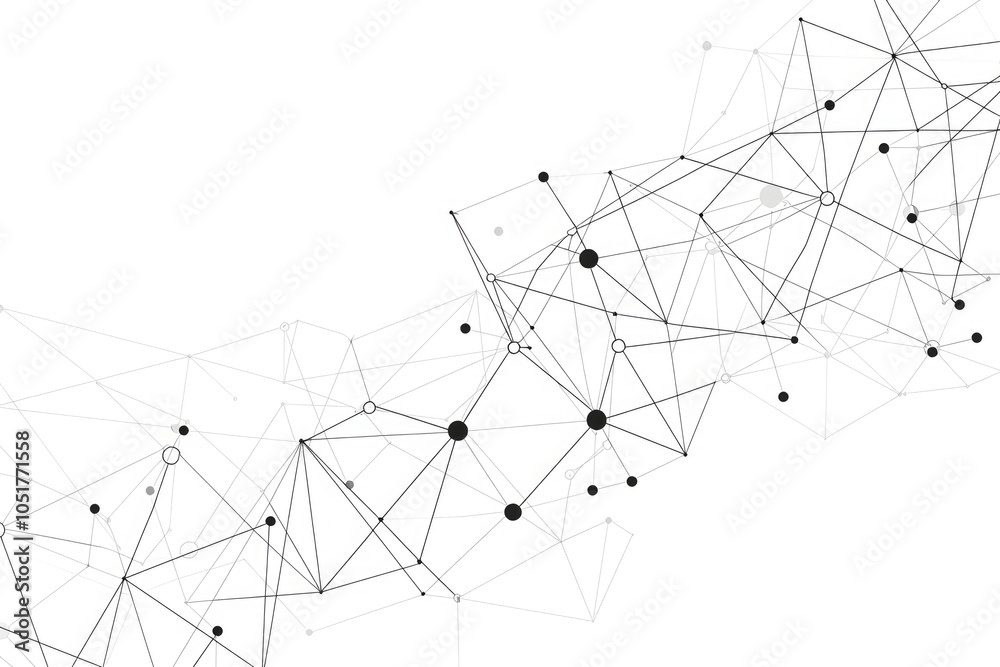 Abstract lines and nodes arranged on a white background representing clarity and modern network symbolism in digital art. Abstract lines and nodes arranged on a white background representing clarity and modern network symbolism in digital art.