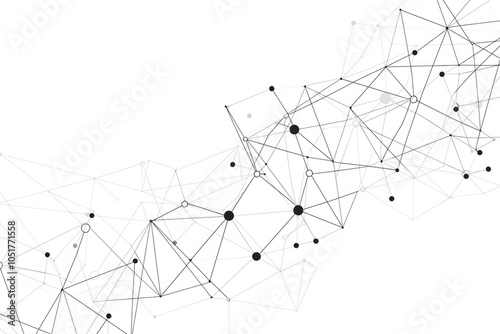 Abstract lines and nodes arranged on a white background representing clarity and modern network symbolism in digital art.